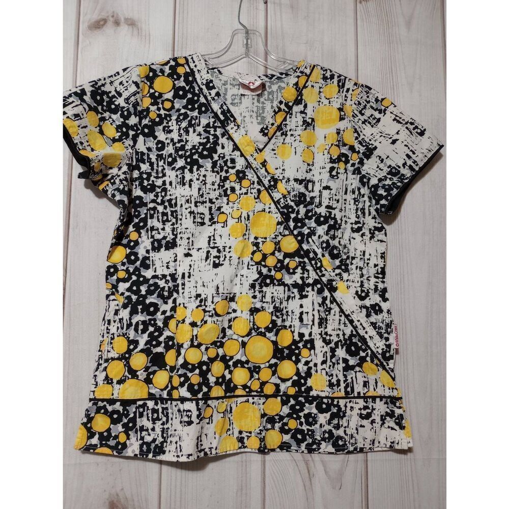 White Cross Scrub Top Ladies Medium Yellow Black
